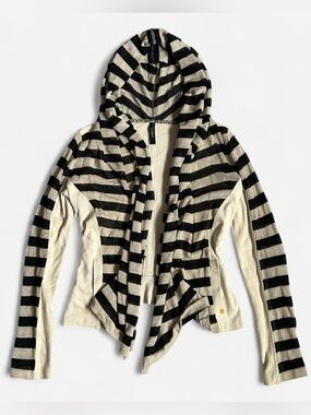 Marccain Striped Hooded Cardigan - Black & Cream